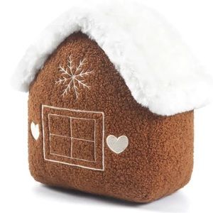Winter Brown & White Gingerbread House Plush Sherpa Cushion Pillow Merry Christm